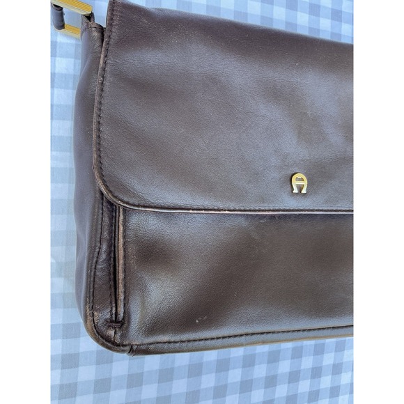 Etienne Aigner Vintage Brown Leather Handbag Shoulder Purse Brass Buckle - Picture 3 of 11